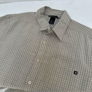 Marmot Elridge Woven Short-Sleeve Rayon Tan Plaid Shirt size Medium